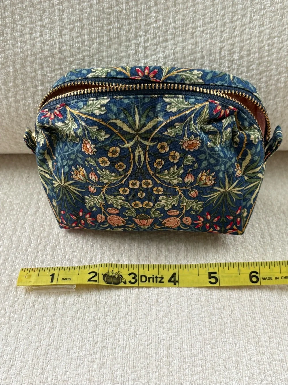 Handmade William Morris Floral Toiletry Cosmetic Bag Blue Zip Pouch